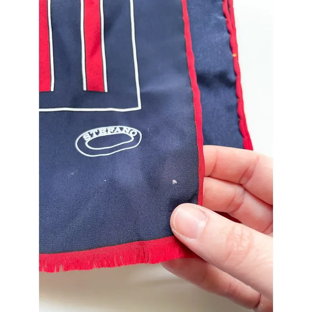 Vintage Stefano Navy Blue and Red Oblong Silk Scarf